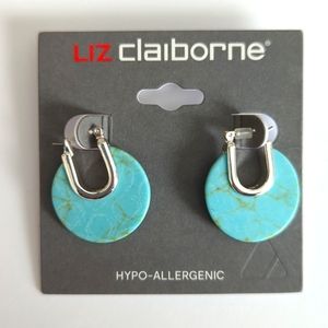 NWT - Liz Claiborne - Faux Turquoise Hoop Earrings
